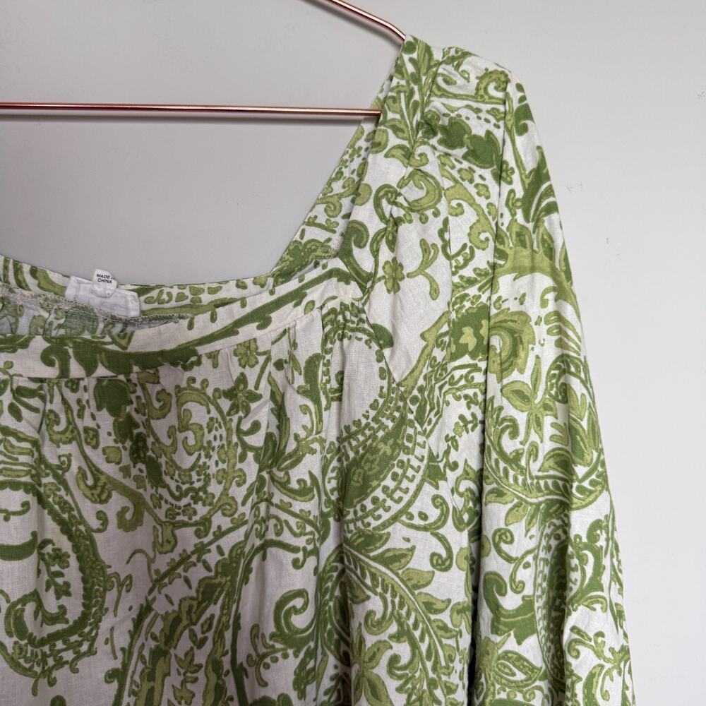 Rachel Zoe Women Linen Blouse Large Paisley Square Neck Resortwear Beach Cottage - Picture 3 of 8